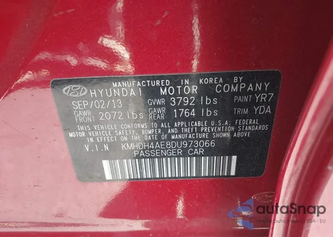 2013 Hyundai Elantra Gls из США, поврежденный, VIN KMHDH4AE8DU973066